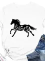 T-shirt femme blanc à manches courtes avec motif graphique de cheval et fleurs - S / Blanc