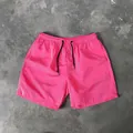 Short de plage d'été rose fluo pour homme avec taille élastique à cordon de serrage - M / Bottoms / Rouge pastèque