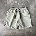 Short de plage décontracté pour homme vert olive clair avec taille élastique et cordon. - M / Bottoms / Gris clair