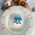 Schattige cartoon kat squishy stressverlichting speelgoed met blauwe strik in zakje - Hachiware (PVC Zak)