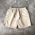 Men's summer casual cotton shorts in beige color featuring an elastic drawstring waist - 3XL / Bottoms / Khaki
