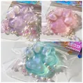 Glittery cat paw squishy decompression toy with decorative pearl beads in SKU set - Crystal Cat Paw