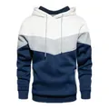 Casual men's color-blocked hooded sweatshirt with white grey and blue chevron pattern - S / White
