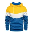 Front view of men's color-blocked hooded sweatshirt in yellow, white, and blue - S / Yellow