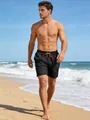 Short de bain noir pour homme, séchage rapide, avec cordon orange vif sur la plage - 3XL / Bottoms / Noir (avec Doublure Filet)