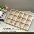 Premium 15-grid beige velvet jewelry organizer tray for rings and earrings display - 15-Grid Tray (Beige Velvet) / 35*24*3cm