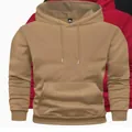 Felpa con cappuccio casual tinta unita kaki da uomo con tasca frontale a marsupio - XS / Tops / 1 Pezzo / Cachi