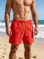Short de plage homme rouge vif à séchage rapide avec cordon de serrage giallo néon à la mer. - 3XL / Bottoms / Rouge (avec Doublure Filet)