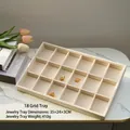Beige 18-compartment velvet jewelry organizer tray for rings and necklaces storage - 18-Grid Tray (Beige Velvet) / 35*24*3cm