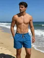 Short de bain bleu à séchage rapide pour homme avec cordon orange sur une plage ensoleillée - 3XL / Bottoms / Bleu Paon (avec Doublure Filet)