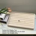 Velvet jewelry display tray for rings and earrings, size 35x24x3cm, cream color. - Elastic Strip Ring Tray (Beige Velvet) / 35*24*3cm