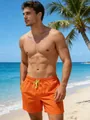 Short de bain orange pour homme à séchage rapide avec cordon de serrage - 3XL / Bottoms / Rouge orangé avec doublure en maille