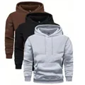 Sweats à capuche amples pour hommes en marron, noir et gris clair chiné - XS / Hauts / Lot de 3 / Gris+Noir+Brun