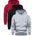 Sweat-shirts à capuche décontractés pour hommes en rouge, noir et gris clair uni - XS / Hauts / Lot de 3 / Rouge+Noir+Gris