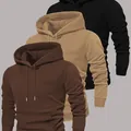 Sweats à capuche amples pour hommes en marron foncé, kaki et noir unis - XS / Hauts / Brun+Khaki+Noir