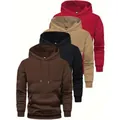 Sweat-shirts à capuche décontractés pour hommes, plusieurs couleurs, poche avant - XS / Hauts / Brun+Khaki+Noir+Rouge