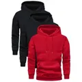 Lot de trois sweats à capuche décontractés pour hommes en noir, gris et rouge, coupe large. - XS / Hauts / Noir+Noir+Rouge