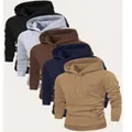 Collection de sweats à capuche décontractés pour hommes en plusieurs couleurs unies - XS / Hauts / Lot de 5 pièces / Kaki + Marine + Brun + Gris + Noir