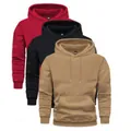 Lot de sweats à capuche unis pour hommes en rouge, noir et kaki pour un look décontracté. - XS / Hauts / Rouge+Noir+Marron