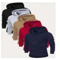 Sweats à capuche décontractés unis pour hommes en plusieurs couleurs avec cordon - XS / Hauts / Noir + Gris + Kaki + Rouge + Bleu marine