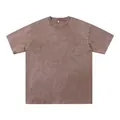 T-shirt 230g épais délavé vintage marron pour homme, coupe décontractée et large - S / Marron