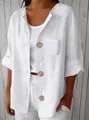 Élégante chemise blanche en coton et lin avec de jolis boutons en bois et coupe ample - 3XL / Hauts / Blanc (23#)