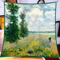 Detailed view of the 90x90cm vintage oil painting print silk scarf with fine texture. - Oil Painting Series #37
