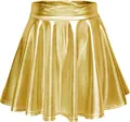 Gonna a pieghe in pelle PU oro lucido con texture metallica per performance. - S / Oro