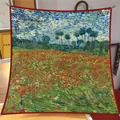 Vintage oil painting style silk scarf with 90x90cm square dimensions - Oil Painting Series #38