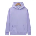 Comfortable solid lavender fleece hoodie with a front kangaroo pocket and rib-knit cuffs - S / Tops / Light Purple