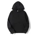 Classic plain black fleece hoodie featuring a front kangaroo pocket and drawstring hood - S / Black