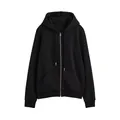 Klassieke minimalistische zwarte herenhoodie met rits, trekkoord en diepe zijzakken - S / Zwart