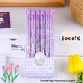 Set da 6 penne gel cancellabili da 0,5 mm con motivo a tulipano viola per scuola - Tulipano (6 penne)
