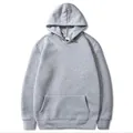 Blank light grey fleece hoodie in European size featuring a classic kangaroo pocket - S / Tops / Light Gray