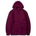 Professional minimalist plain burgundy fleece hoodie with kangaroo pocket in European sizing - S / Tops / Burgundy