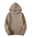 Premium khaki solid color fleece hoodie in European size with front kangaroo pocket - S / Tops / Camel