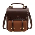 Stylish vintage brown leather backpack with contrast stitching and top handle for women - Brown