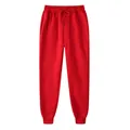 Solid red fleece joggers for men with drawstring waist and ribbed cuffs. - S / Bottoms / Red