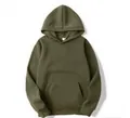 Olive green plain solid color fleece-lined pullover hoodie with kangaroo pocket - S / Tops / Army Green