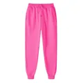 Bright pink fleece-lined joggers with drawstring and ribbed cuffs - S / Bottoms / Rose Red