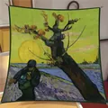 Vintage green oil painting design 90x90cm twill satin silk square scarf for women - Oil Painting Series #11
