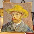 Vintage Van Gogh self-portrait oil painting art print twill silk scarf 90x90cm square - Oil Painting Series #19