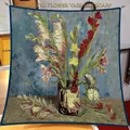 Vintage oil painting style silk satin square scarf 90x90cm featuring gladioli floral print - Oil Painting Series #29