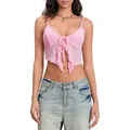 Elegantes rosa Spitzen-Crop-Top für Damen mit vorderer Schleife und V-Ausschnitt - S / Rosa