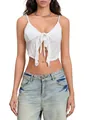 Elegantes weißes Spitzen-Camisole-Crop-Top mit Rüschen und Schleife für den Sommer - S / Weiß