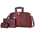 Elegante bordeauxrode 3-delige handtassenset met krokodillenpatroon en gouden V-logo - Bourgondië 3-delige set
