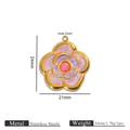 Pendentif fleur de camélia émaillé rose et violet en acier inoxydable doré - Breloque Camélia Doré Violet