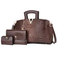 Brown crocodile pattern handbag set for women including tote, clutch and purse - Brown 3-Piece Set