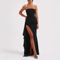 Robe de soirée longue noire bustier élégante avec un design froncé et fente haute - XS / Noir