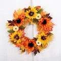 Detailed close-up of a festive autumn wreath with sunflowers, maple leaves, and mini pumpkins. - 45cm / Sunflower Style (Style 3)